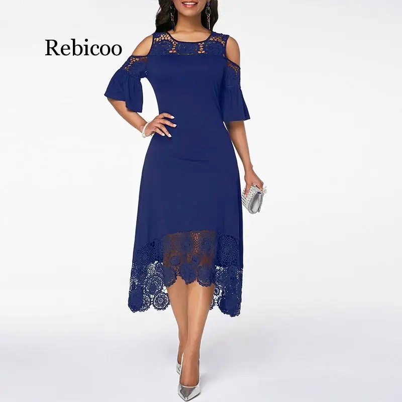 Женские туфли с открытыми плечами расклешенные манжеты кружевные Панель платье