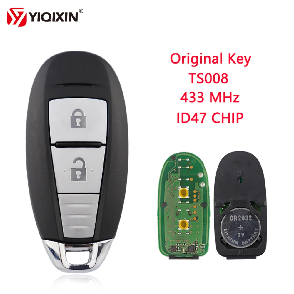 

Smart Keyless Remote Key For Suzuki SX4 5-CROSS VITARA SWIFT Fob -TS007 315Mhz, TS008 433Mhz- 2 Buttons Wth ID47 Chip Uncut