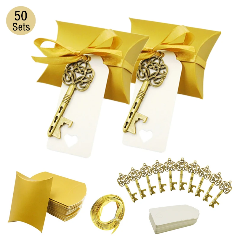 

50 наборов Ретро открывалка для бутылок свадебное вино мини брелок конфетная коробка с ярлыком ленты вечерние подарок