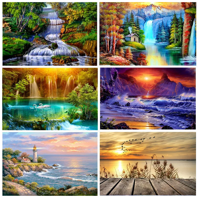 Алмазная живопись 5D своими руками пейзаж алмазная вышивка Осеннее дерево