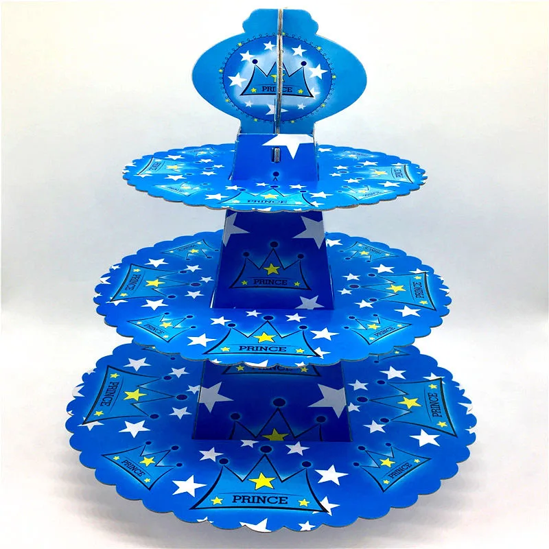 Blue Crown-1pcs С героями мультфильма «Маша и Медведь» вечерние поставки 3-х уровневая кексы держатель подставка для тортов на день рождения конфеты стойка-витрина для тортов Беби Шауэр детский украшения - Цвет: Blue Crown-1pcs