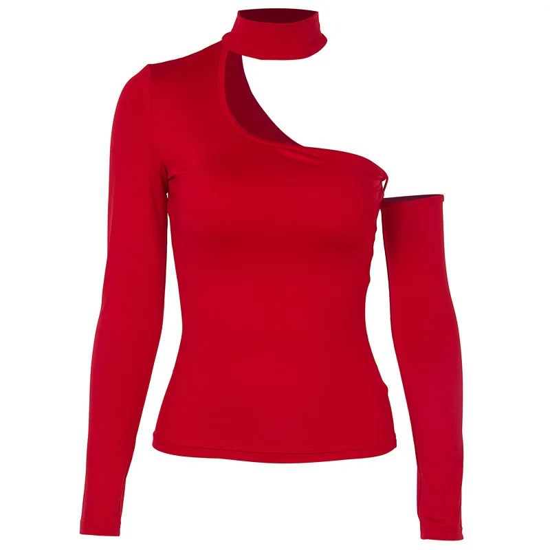 

Fashionable Autumn New Single Shoulder Top Temperament Sexy Knitted Pullover Slim Round Neck Top Female