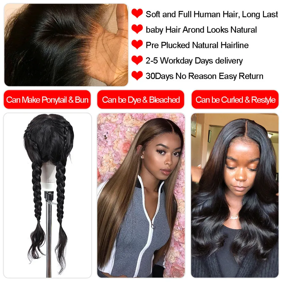 

Bone Straight Lace Front Wig Brazilian Human Hair Wigs For Black Women Transparent Frontal Wig 28Inch Lace Front Wig Closure Wig