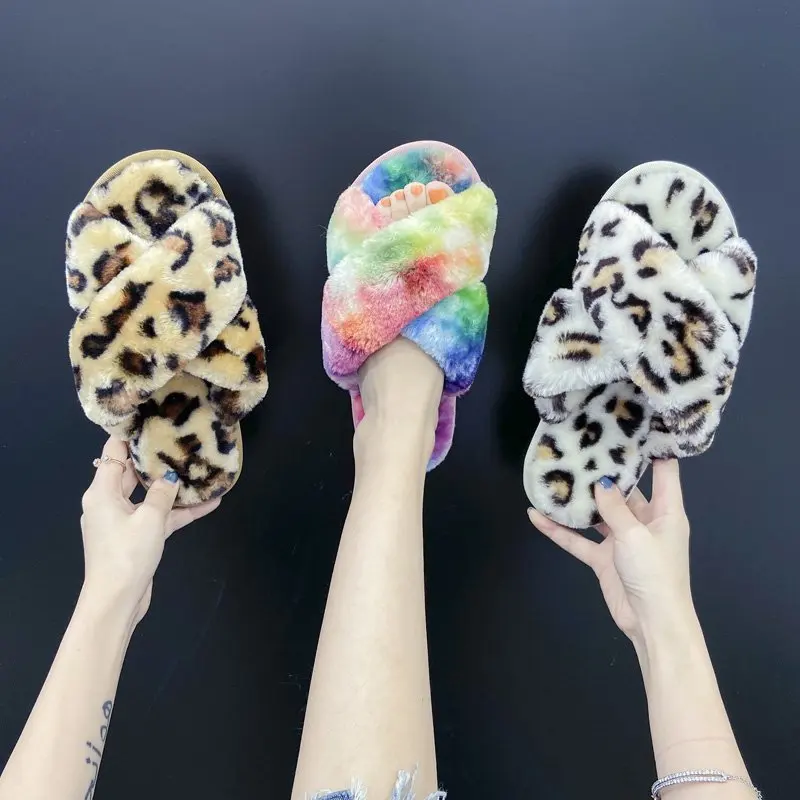 

Тапки женские зимние с искусственным мехом, модные плюшевые теплые домашние тапочки, плоская подошва, сланцы, без застежки