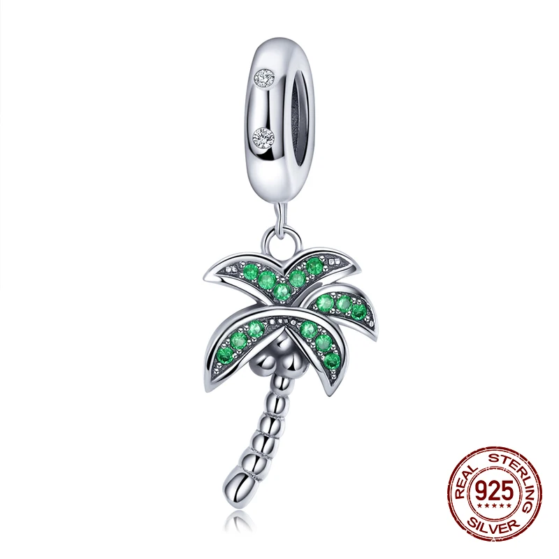 Серебряное колье с кокосовым деревом из зиркона 925 пробы, подходит для браслета-подвески Pandora, оригинальный шарм женской модной ювелирной изделие для самостоятельного создания.