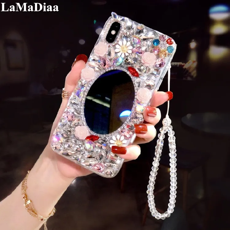 Блестящий зеркальный чехол LaMaDiaa для iPhone11 12 Pro MAX 6 6s 7 8 Plus XS Max со стразами блестящий
