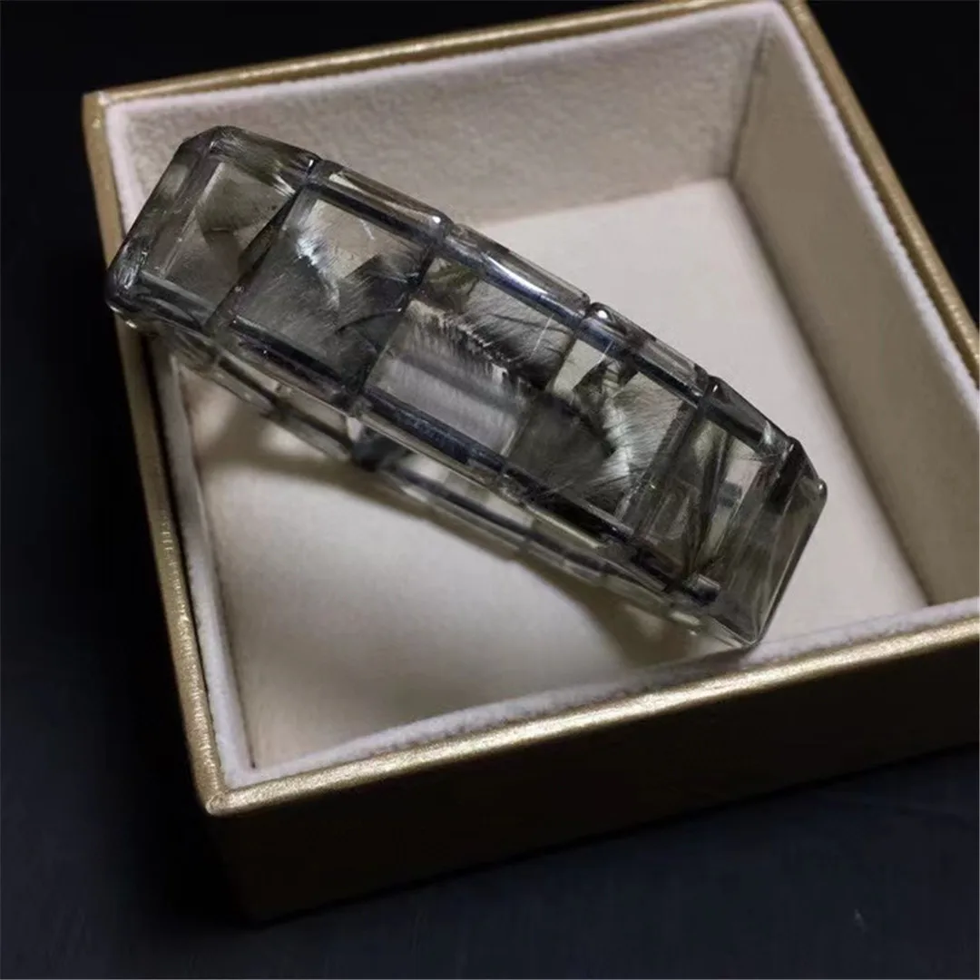 

Natural Silver Brookite Platinum Rutilated Quartz Bracelet Bangle For Woman Man Gift Crystal 16x11mm Beads Strands Jewelry AAAAA