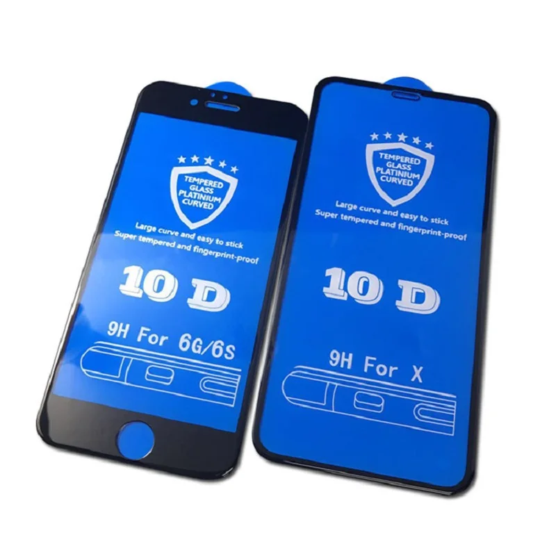 

50pcs 10D Tempered Glass For iPhone 13 12 Mini 11 Pro Max XS XR X 8 7 6 Plus SE Full Cover Protective Screen Protector Film