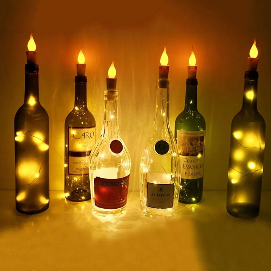 

10PCS Flickering Flame Candles Wine Bottle Light 2M 20LED DIY Bottle Cork Shape Fairy Light Wedding Party Holiday Garland Decor