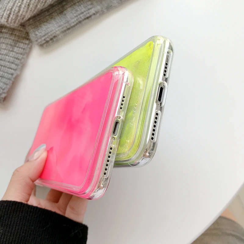 Блестящий светящийся неоновый песок чехол для iphone SE 11 Pro XS MAX XR X 6 6s 7 8 Plus жидкий