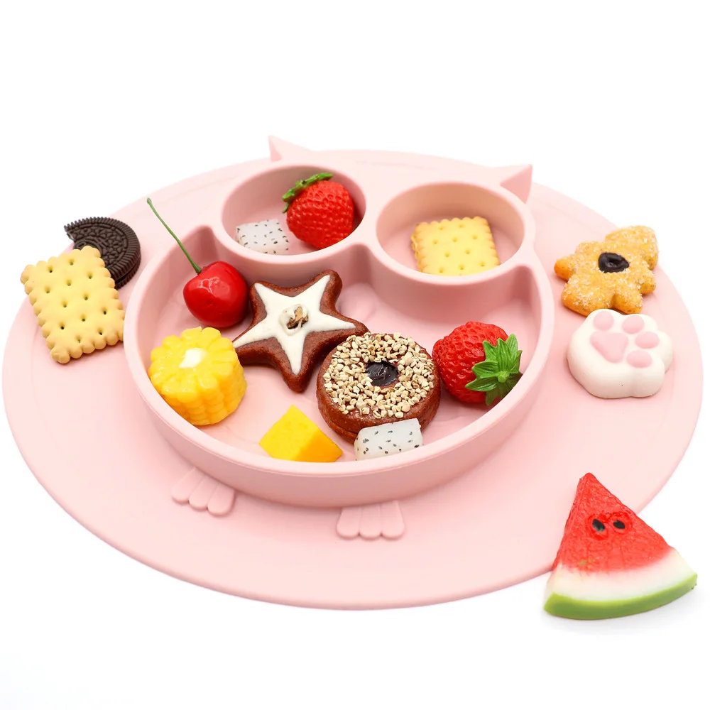 New Spot Owl Style Cartoon-in-one Silica Gel Children's Dinner Plate with Non-Slip and Subsidiary kids Plate