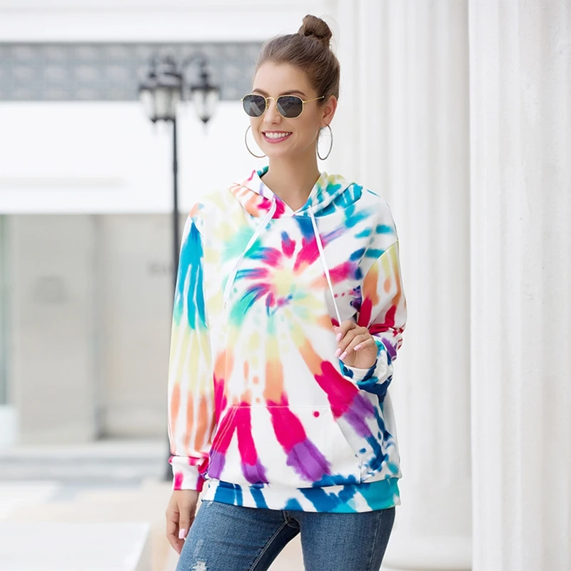 

Женская обувь; Сезон весна-осень; Одежда с длинным рукавом свободная толстовка с капюшоном печати и окрашивания; Шнурок с Капюшоном Повседн...