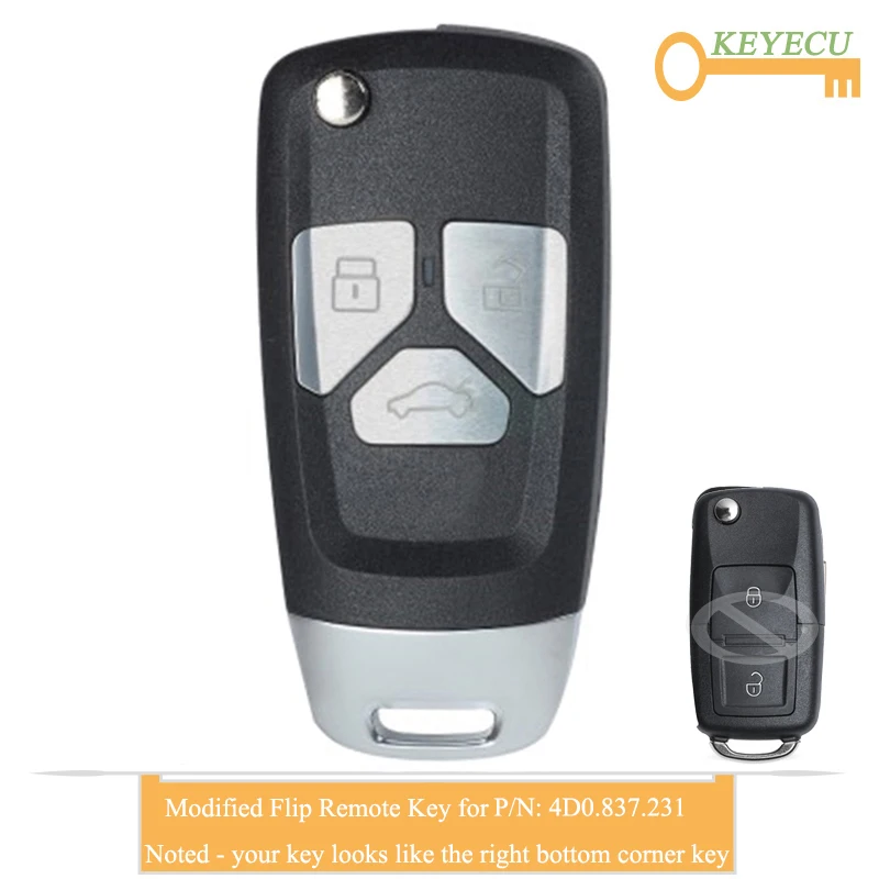 KEYECU Модернизированный Флип дистанционный Автомобильный ключ для Audi A2 A3/B5 A4 A6 Quattro