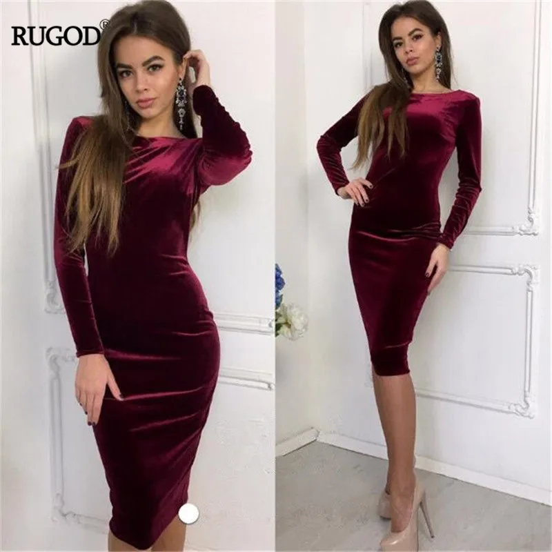 RUGOD/Платье с круглым вырезом и длинными рукавами, однотонная сумка с открытой спиной, бедра, платья с завышенной талией,, Осеннее повседневное Сексуальное женское Платье