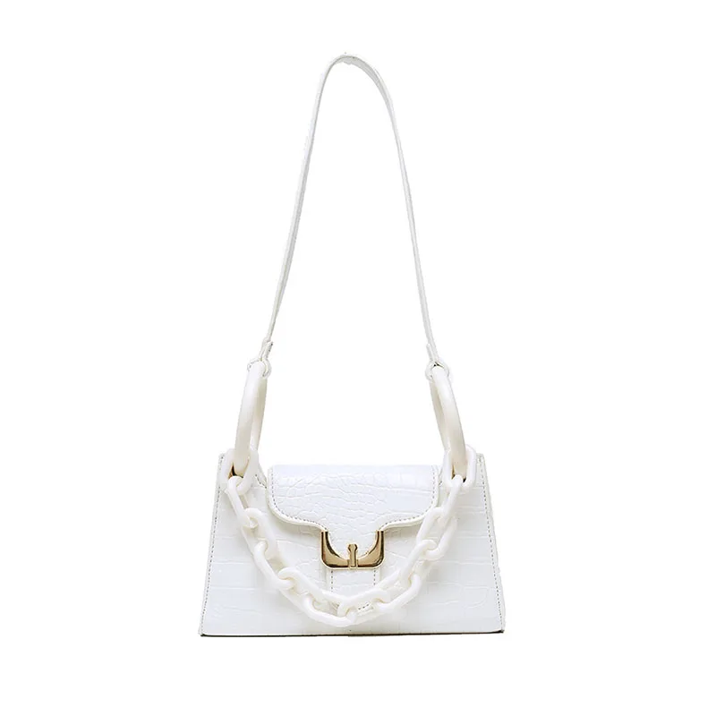 

Thick Chain Crocodile Pattern Small Armpit Bags For Women 2020 Fashion Solid Color PU Leather Shoulder Bags Lady Travel Handbags