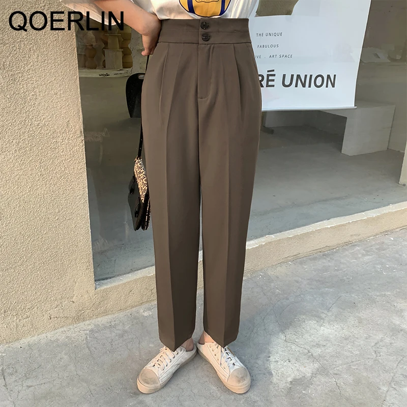 

QOERLIN Business Pants Formal Straight Pants Slim Fit Trousers Black/Brown Suit Pants S-XL Office Ladies Ankle-Length Trouser