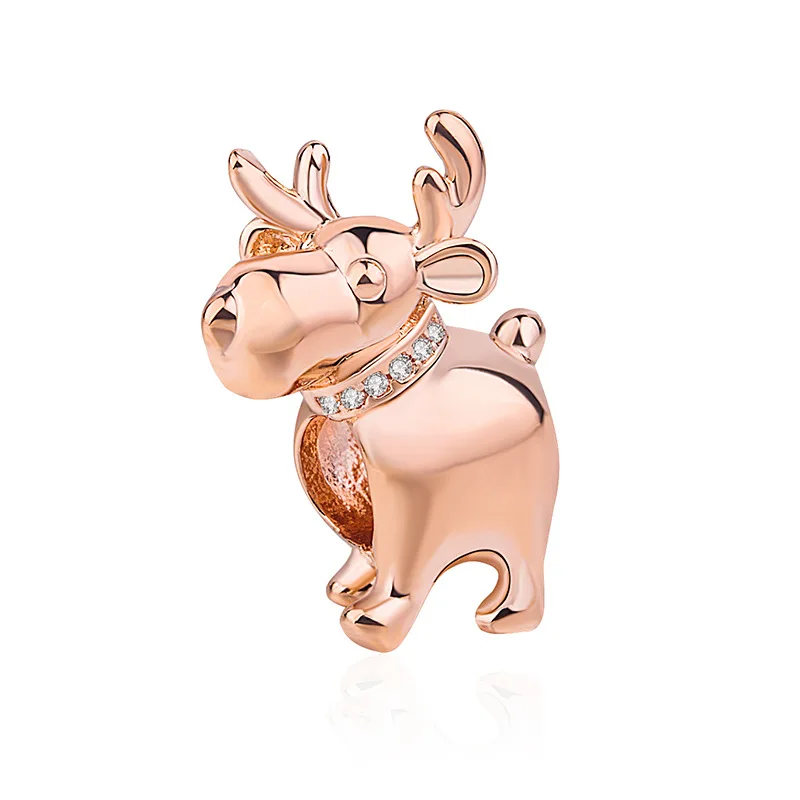 

Genuine 925 Sterling Silver Bead Happy Reindeer Charm, Clear Cz Bead Fit Women pandora Bracelet & Necklace Diy Jewelry