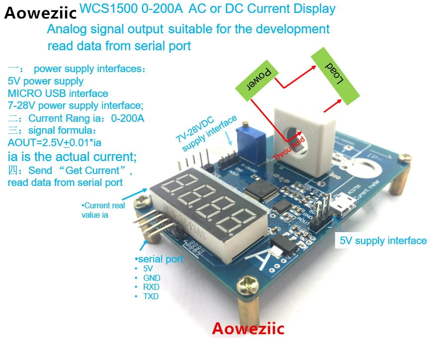 1 шт. WCS1500 0 200A AC DC throu измеритель тока Считывание данных с последовательного порта
