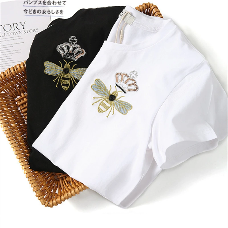 

2021 High-quality temperament white t-shirt for women ladies short-sleeved spring summer japanese style black T-shirt female