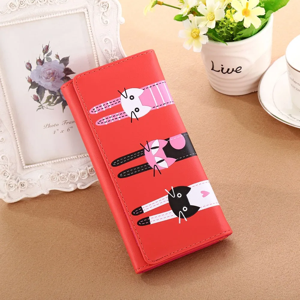 Aelicy кошка мультфильм женские кошельки длинный стиль многофункциональный кошелек для девочек милый pu кожаный женский клатч держатель для карт