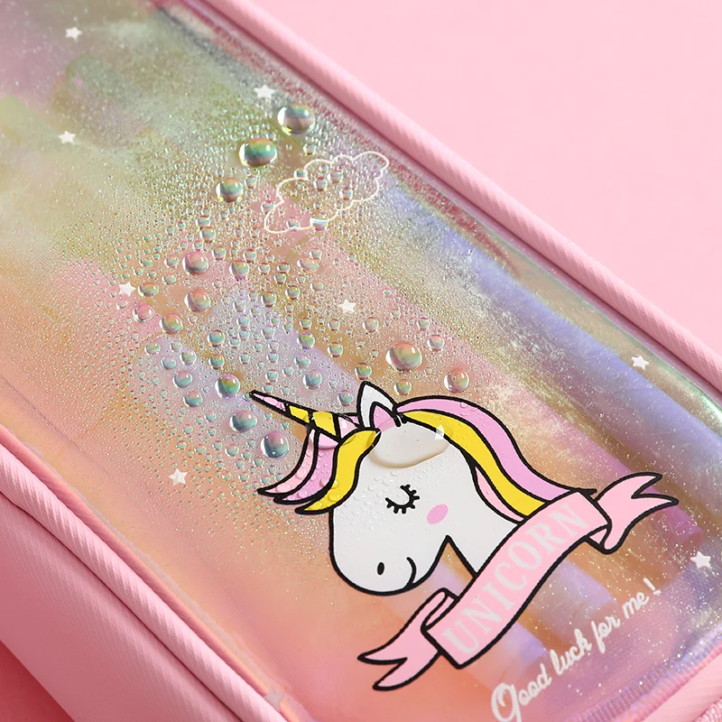 Большой лазерный Карандаш Чехол ЕДИНОРОГ розовый школьный пенал для карандашей