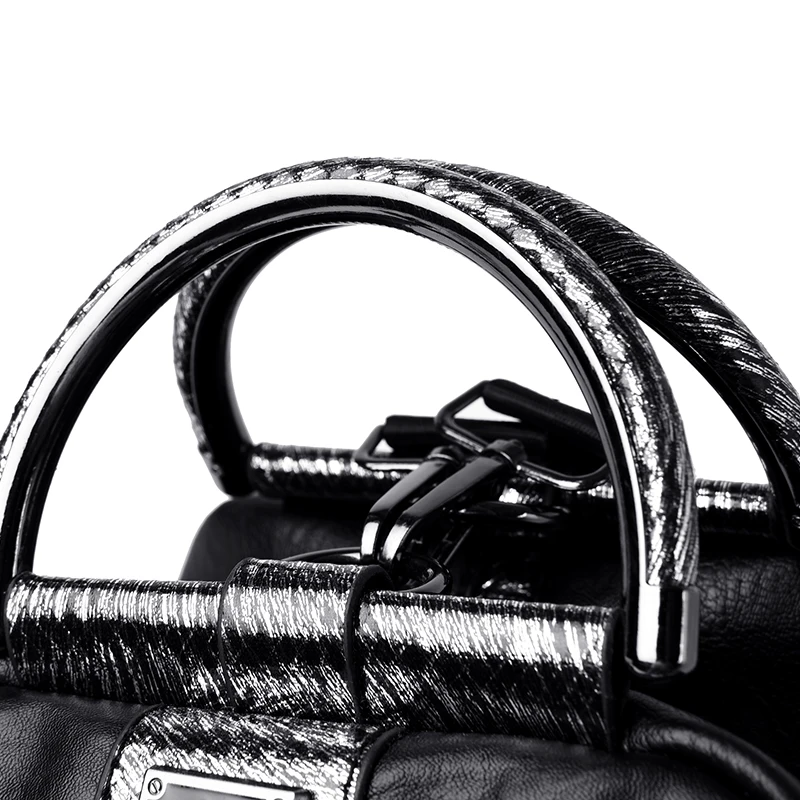 Женский рюкзак 3 в 1 черные кожаные роскошные дамские сумочки дорожные плетеные