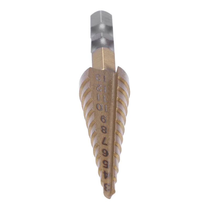 

3-13MM TIN 1/4 HSS Hexagonal shank Step Drills