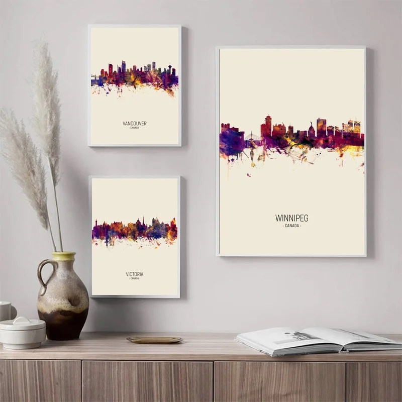 

Ванкувер, Виктория, Виннипег, пейзаж Канады, домашнее настенное искусство, офисное настенное украшение, постер с картой штата, без рамки