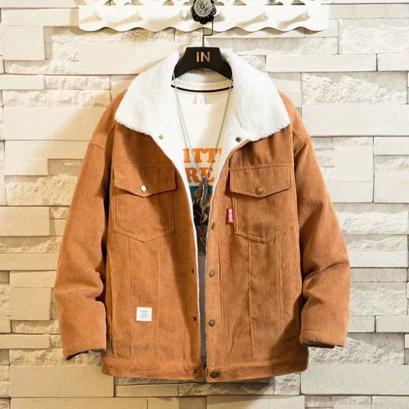 

2020 зимняя мужская джинсовая куртка, модная Мужская Флисовая теплая Вельветовая куртка, повседневная мужская ветровка с воротником-стойкой,...