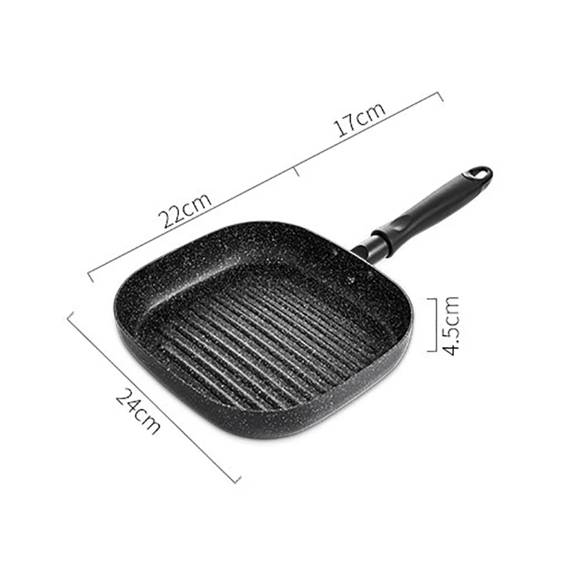 

22*24cm Steak Frying Pan With Handle Non-stick Pancake Square Grill Baking Pan Striped Steak Frying Pan Kitchenware Cooking Tool