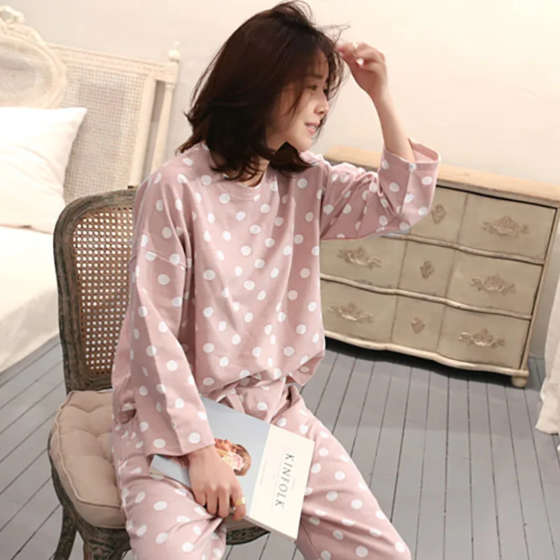 Betinline 2019 Новая женская ночная одежда пижамы милые повседневные топы в горошек
