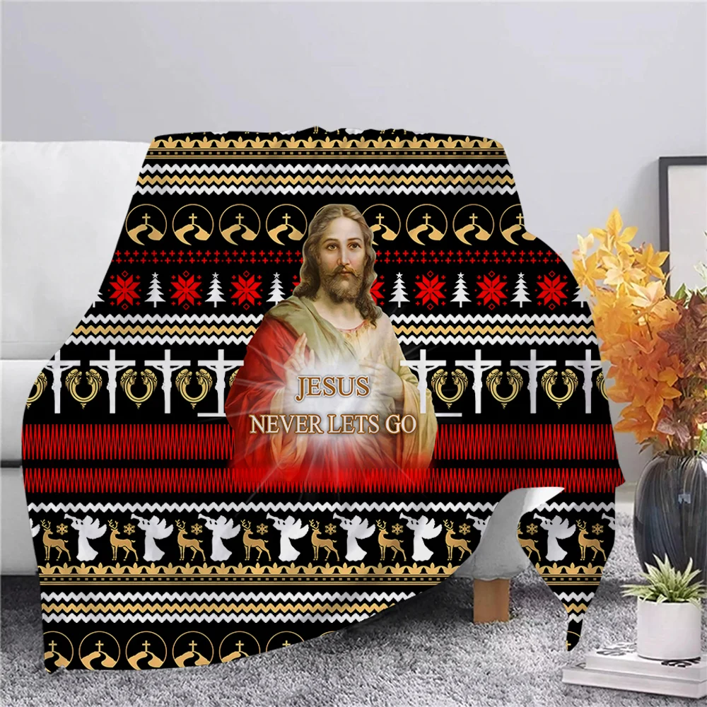 

Теплое фланелевое одеяло CLOOCL с рождественским изображением Иисуса Бога, одеяло для пешего туризма и пикника с 3D рисунком, офисное одеяло дл...