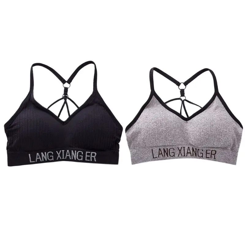 Womens Halter Sexy V-Neck Push Up Underwear Bra Seamless Wire Free Letters Bralette Parachute Beauty Back Sports Crop Top Vest