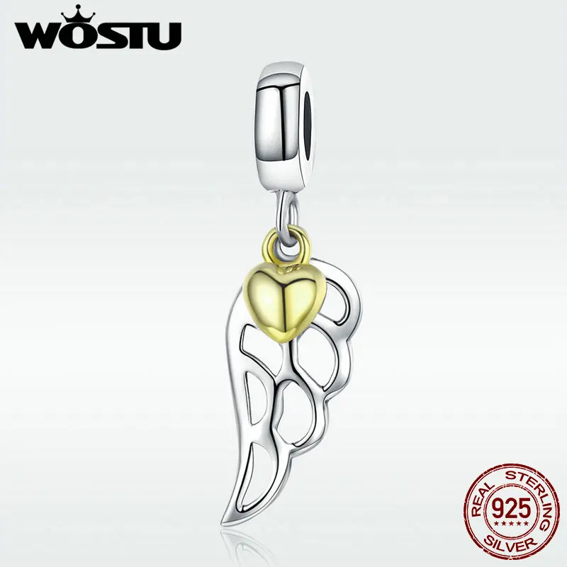 925 Стерлинговое серебро Крыло ангела и сердце Серебряный Шарм Бусины Подходят