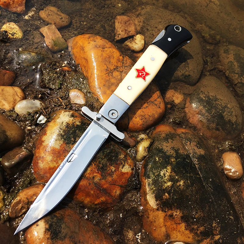 Русский EDC ручной складной карманный нож черная и белая Смола ручка 440C Лезвие