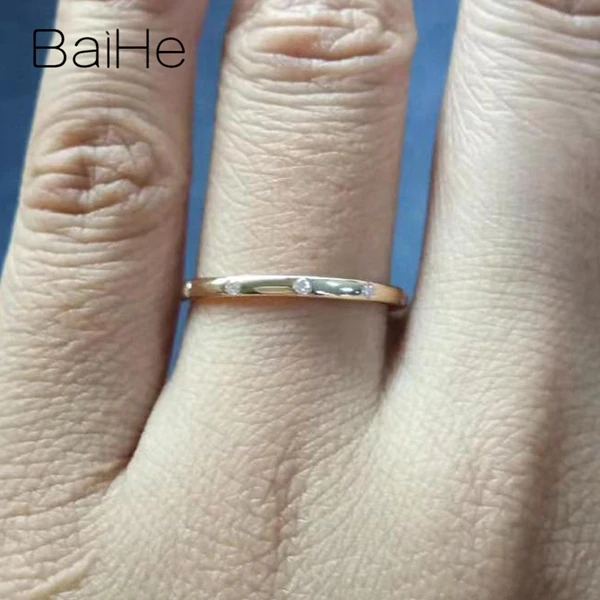 BAIHE Твердое 18 к Желтое золото(AU585) 0.06ct сертифицированное H/SI круглое кольцо с натуральными бриллиантами для помолвки для женщин, модное Ювелирное кольцо