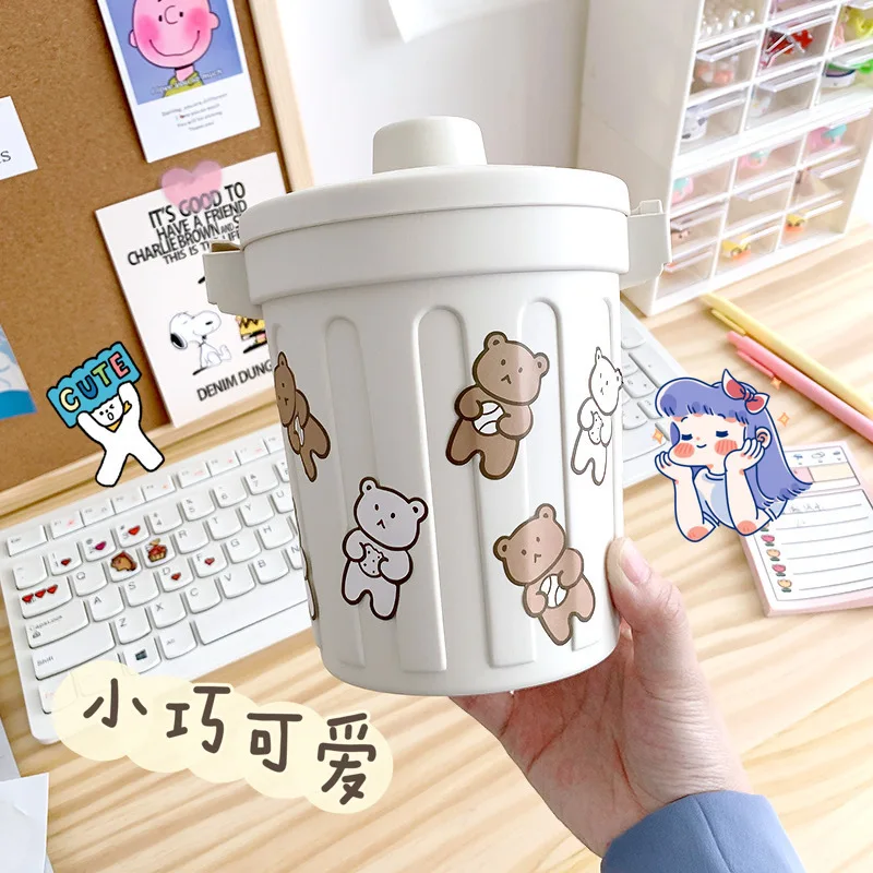 

Cute Large Capacity Desktop Pen Makeup Brush Storage Bucket School Office Stationery Trash Organizer Kawaii Round Pen Holder