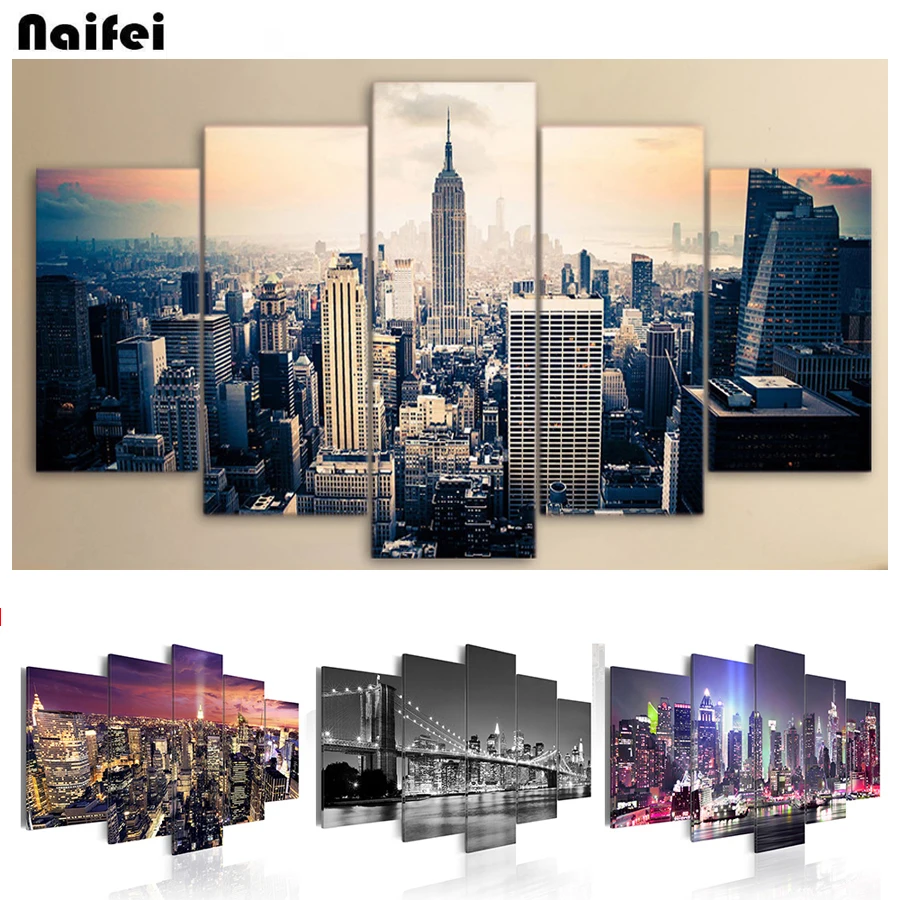 5 шт. ночной вид город сделай сам алмазная вышивка живопись полный пейзаж