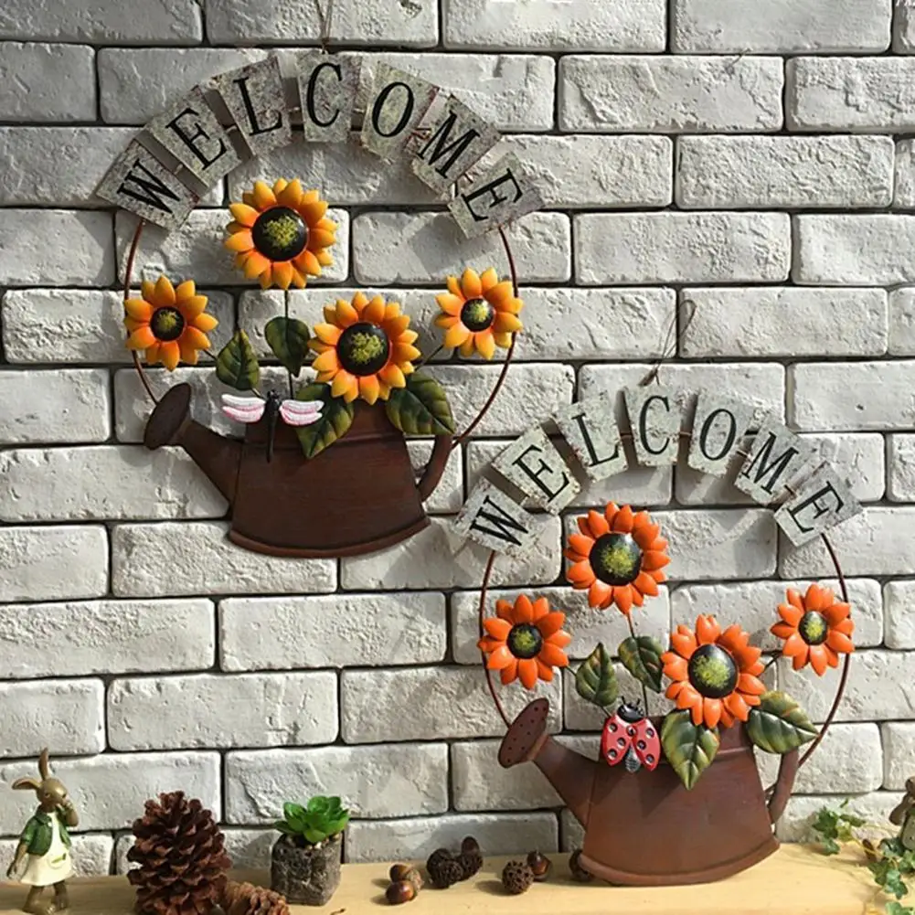 

Handcrafts Vintage Metal Butterfly Sunflower Welcome Sign Front Door Decor Hanging Outdoor Wreath Decorative Door Porch Bar Cafe