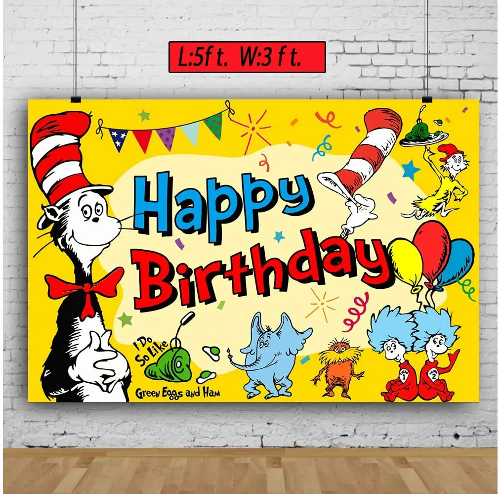 

Фон для фотосъемки баннер головной убор фон зеленые яйца и ветчина кошка в шляпе Для Детей Забавные товары для дня рождения