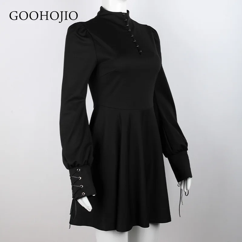 

GOOHOJIO 2021 New Spring and Autumn A-line Dress Women Solid Color High Waist Dresses for Women Temperament Women Pleated Dress