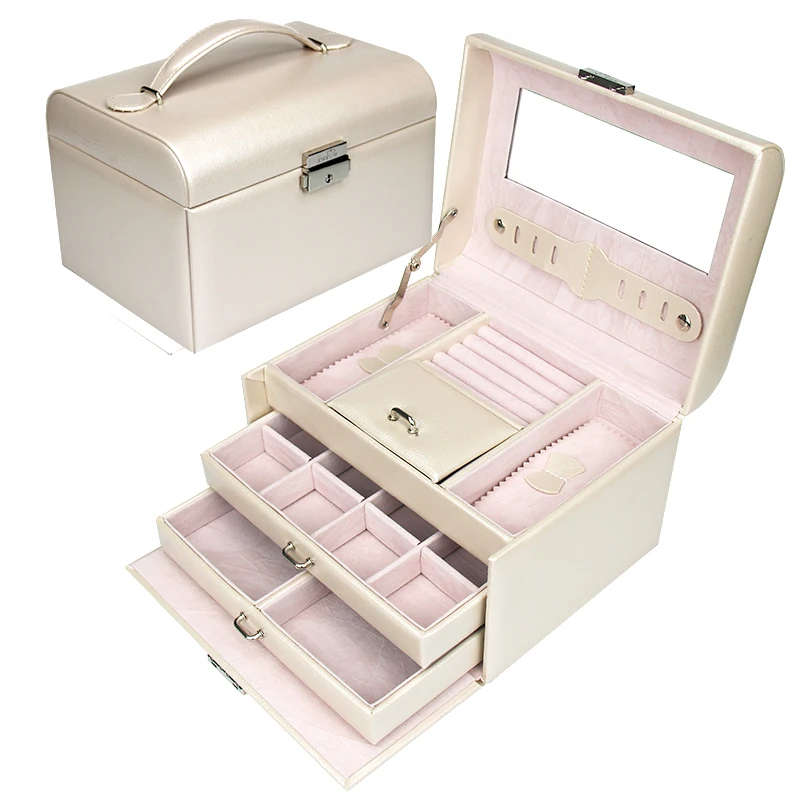 Корейский стиль шкатулка пу коробка для хранения ювелирных изделий макияж Чехол