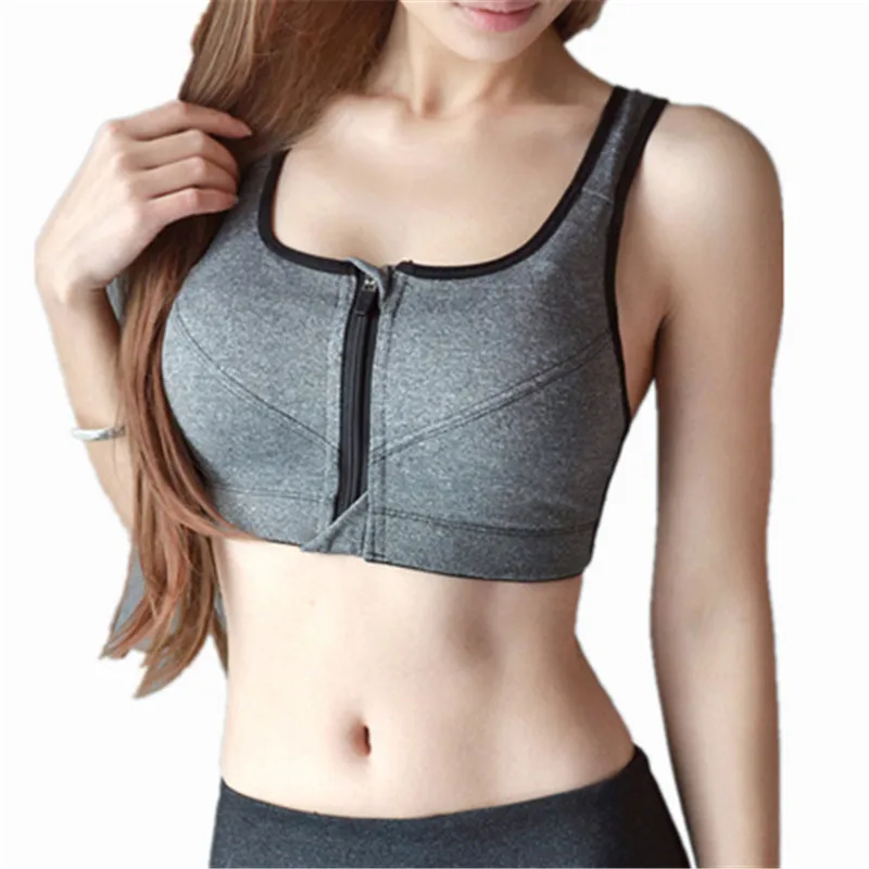 

Zipper bra gathered without rims women running breathable quick-drying vest shockproof sports bra beautiful back plus size BB