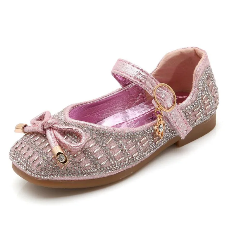 Туфли для девочек блестящие туфли принцессы детей на плоской подошве с