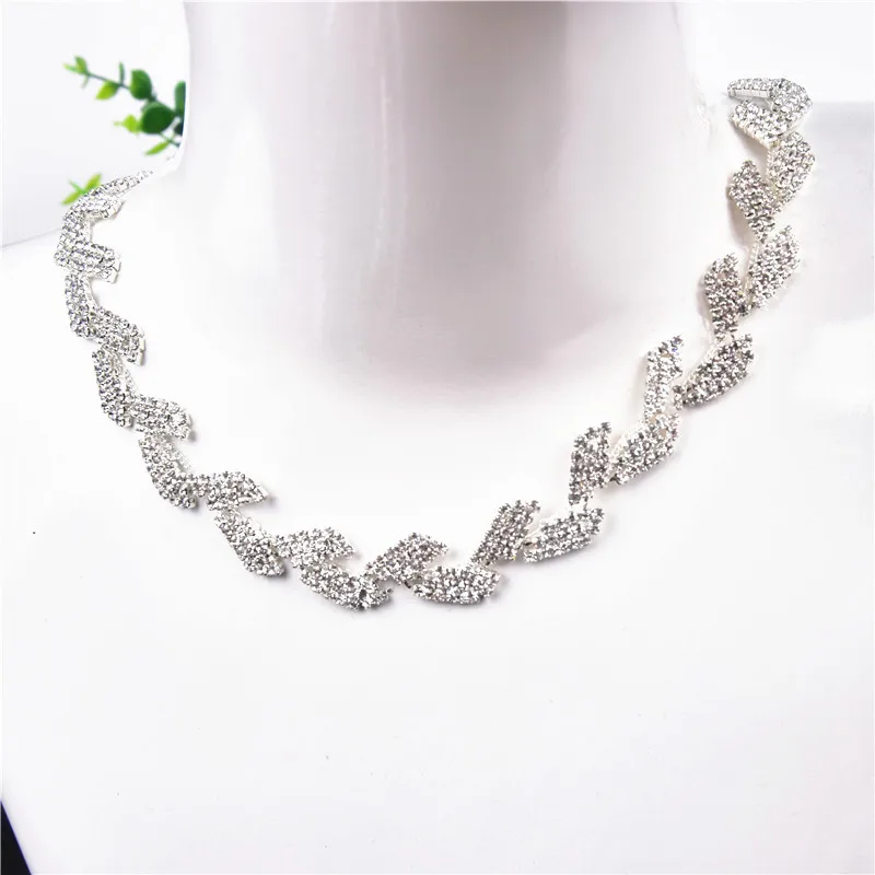 1Yard/Lot Leaf Shape Rhinestone Silver Chain Trim For Bridal Costume Ornament Cloth Bag Shoes 2Cm Width Collar | Дом и сад