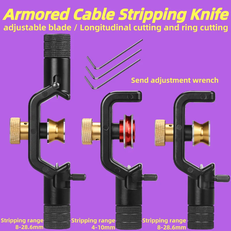 ACS-2 Armored Cable Stripping Knife 4-10mm&8-28mm Wire Stripper Longitudina&Transverse Fiber Optic Jacket Slitter Sheath Cutter