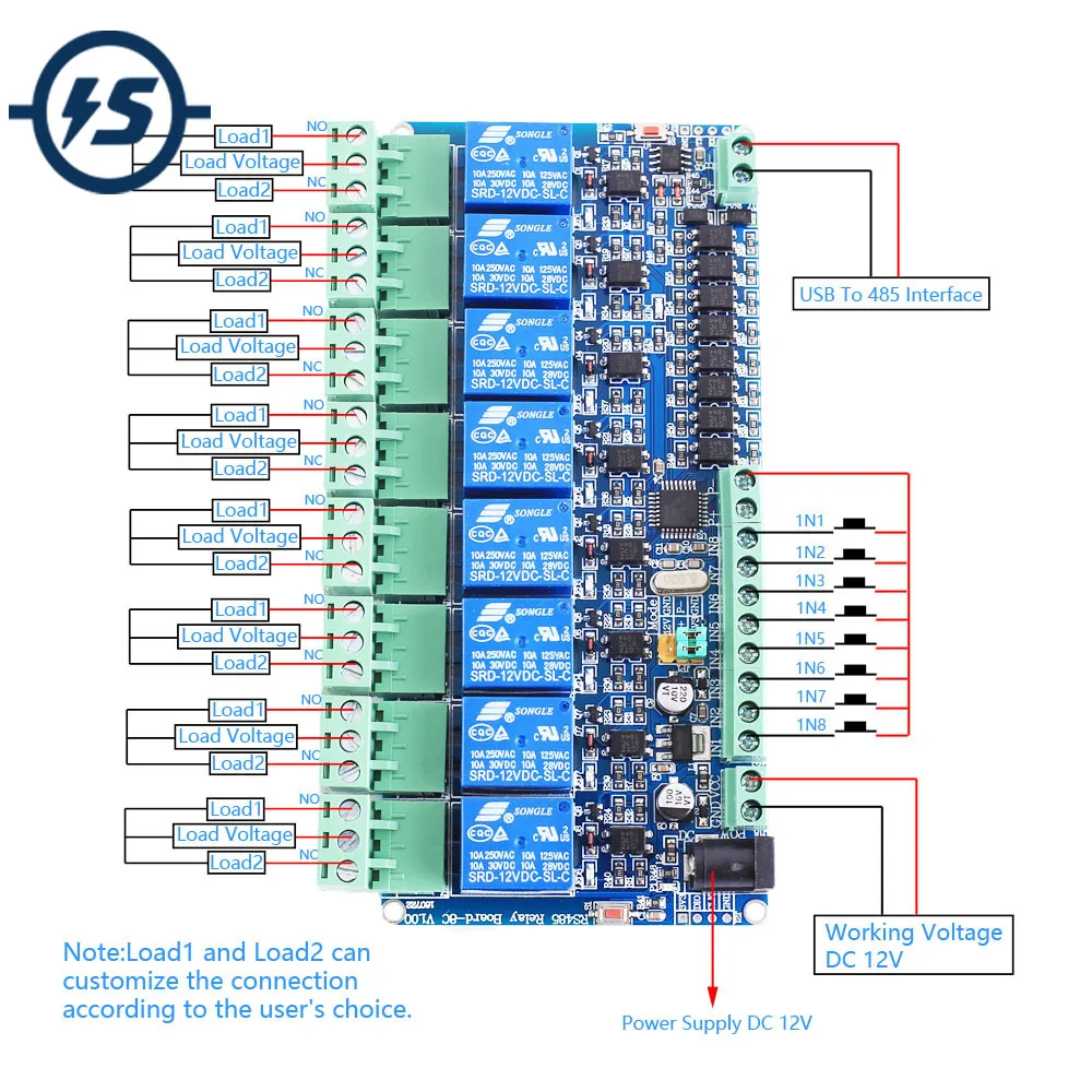 Для Arduino RS485 Modbus-RTU 12V 8Bit триггерный релейный модуль TTL 8-канальный переключатель