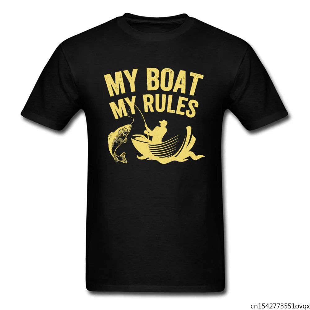 

Fishinger Fish Men's Father T Shirt My Boat My Rules Fisherman Fabric Leisure Tops T Shirt Short Sleeve Tops & Tees