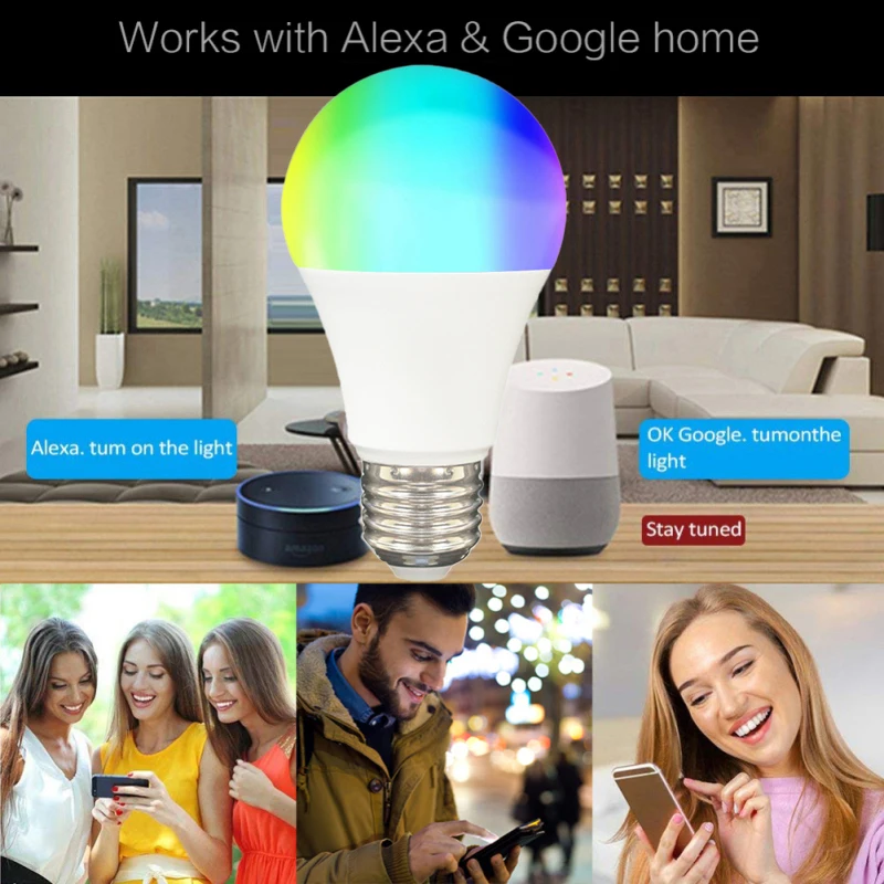 

WiFi LED Light Lamp Color Changing RGB+White Dimmable Timer Function Voice control Work With Alexa Google Home E27 Smart Bulb