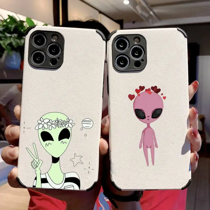 

Fashion E.T. Alien Phone Case Lambskin Leather For iphone 12 11 8 7 6 XR X XS PLUS MINI PLUS PRO MAX Shockproof